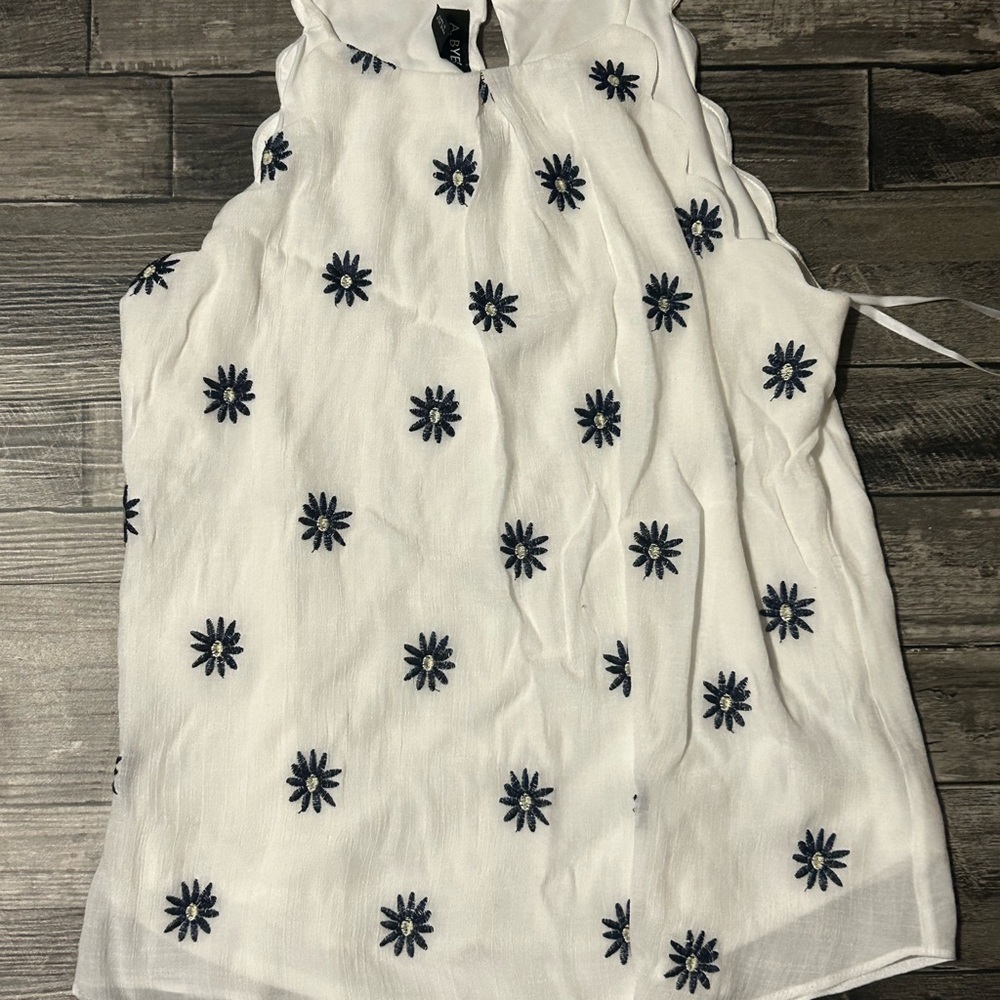 Donating soon… A. Byer White Top with Black Embroidery
